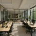 Moderne gedeelde kantoorruimte in Nederland met flexibele werkplekken, vergaderruimtes en duurzaam design.