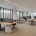 Modern flexibel kantoor met lichte open structuur, ergonomisch meubilair en gedeelde werkplekken in een Nederlands business center.